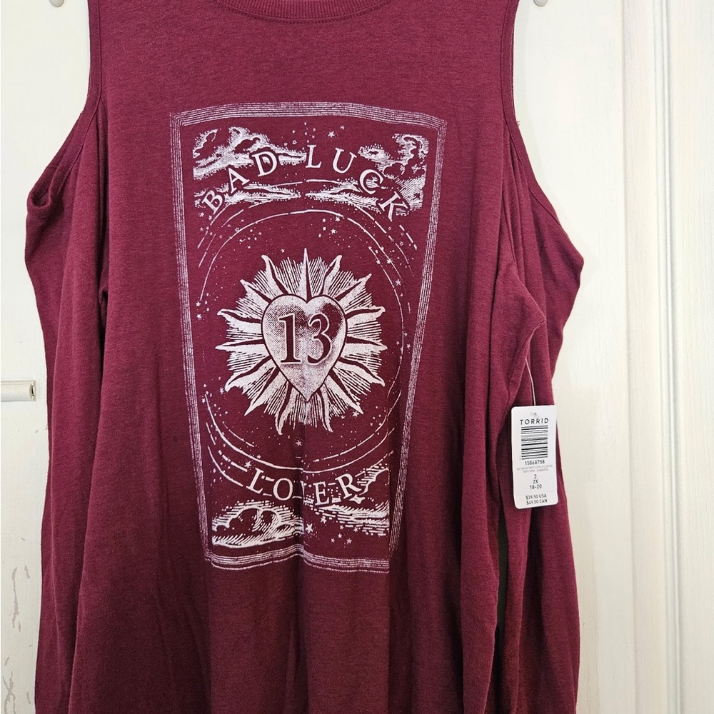 Torrid Maroon Graphic Cold-Shoulder long-sleeve T-shirt